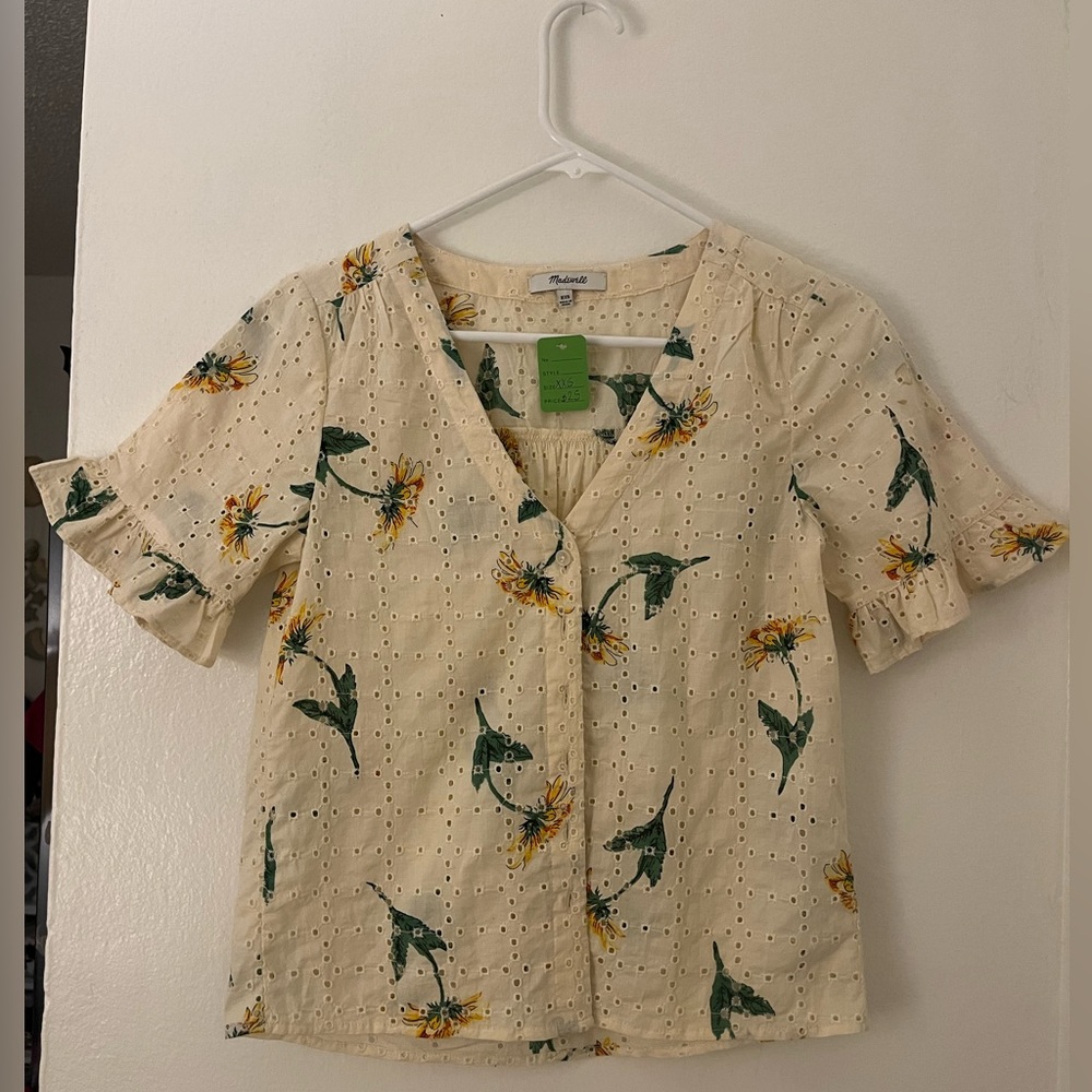 Madewell Cream Floral Eyelet Blouse